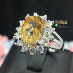 แหวนซิทริน แหวนเงินแท้92.5% ชุบทองคำขาว ประดับพลอยซิทรินแท้ ตกแต่งเพชรSwiss YTG-8175 YTGEMS