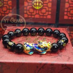 สร้อยข้อมือปี่เซียะ 5 ธาตุ+นิลแท้ สลักคาถาโอม ขนาด 10 มิลลิเมตร YTG-4287 YTGEMS