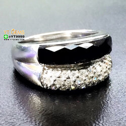 แหวนนิล แหวนแถว แหวนปลอกมีด แหวนเงินแท้ ชุบทองคำขาว พลอยนิลแท้ ตกแต่ง เพชรSwiss YTG-10112 YTGEMS