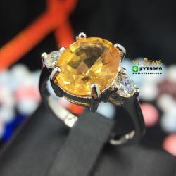 แหวนซิทริน แหวนเงินแท้92.5% ชุบทองคำขาว ประดับพลอยซิทรินแท้ ตกแต่งเพชรSwiss YTG-8171 YTGEMS