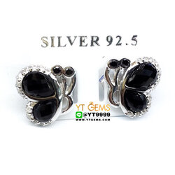 ต่างหูนิล ทรงผีเสื้อ ต่างหูแป้น ต่างหูเงินแท้ 92.5% ชุบทองคำขาว ประดับ พลอยนิลแท้ ตกแต่ง เพชรSwiss YTG-10140 YTGEMS