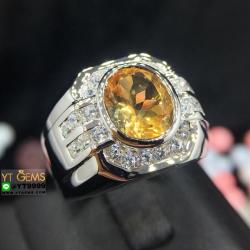 แหวนซิทริน ล้อมเพชร แหวนเงินแท้ ชุบทองคำขาว พลอยซิทรินแท้ YTG-8187 YTGEMS