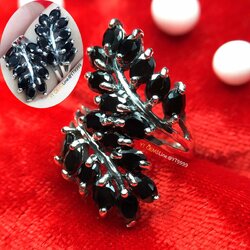 แหวนนิล แหวนใบมะกอก แหวนเงินแท้ รมดำ พลอยนิล (CZ) YTG-10115 YTGEMS