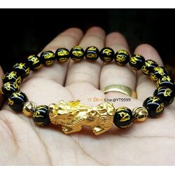 สร้อยข้อมือ ปี่เซียะ ชุบทอง นิลแท้ (สลักคาถาทิเบต) YTG-4647 YTGEMS