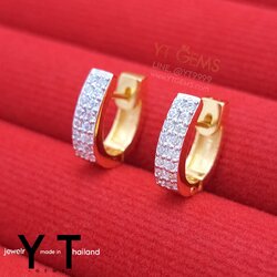 ต่างหูเพชร 2 แถว ต่างหู เงินแท้ ชุบทอง เพชร swiss (high grade) YTG-11956 YTGEMS