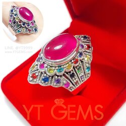 แหวนนพเก้า แหวนเงินแท้ รมดำ พลอยหลากสี (CZ) YTG-11751 YTGEMS