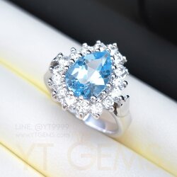 แหวนหยดน้ำ สกายบลูโทแพซ ล้อมเพชร แหวนเงินแท้ ชุบทองคำขาว พลอยแท้ YTG-11854 YTGEMS