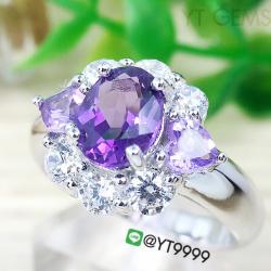 แหวนอเมทิสต์ แหวนเงินแท้92.5% ชุบทองคำขาว ประดับพลอยอเมทิสต์แท้ ตกแต่งเพชรSwiss YTG-3156 YTGEMS