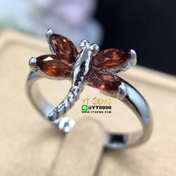 แหวนแมลงปอ แหวนโกเมน แหวนเงินแท้92.5% ชุบทองคำขาว ประดับพลอยโกเมนแท้ YTG-8504 YTGEMS