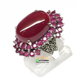แหวนทับทิม แหวนเงินแท้ 92.5% รมดำ ประดับ พลอยทับทิมชาตั้ม ตกแต่ง แมกกาไซต์ หน้าแหวน 2.8 ซม. YTG-10748 YTGEMS