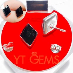 ต่างหูนิล ต่างหูเงินแท้ ชุบทองคำขาว พลอยนิลแท้ YTG-11731 YTGEMS