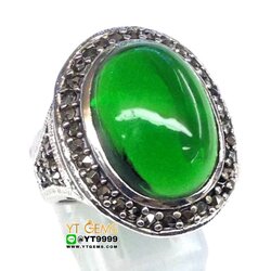 แหวนมรกต แหวนเงินแท้ 92.5% รมดำ ประดับ พลอยมรกต (CZ) ตกแต่ง มาร์คาไซท์ YTG-10340 YTGEMS