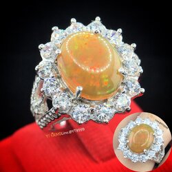 แหวนโอปอลไฟ (พลอยหายาก) ล้อมเพชร แหวนเงินแท้ ชุบทองคำขาว พลอยโอปอลแท้ เพชร Swiss YTG-11140 YTGEMS