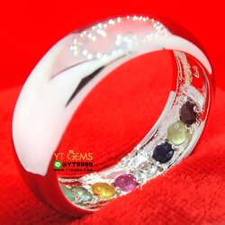 แหวนซ่อนทรัพย์ แหวนนพเก้าแท้ แหวนเงินแท้ 92.5% ชุบทองคำขาว ประดับ พลอยนพเก้าแท้ (พลอยแท้ครบตามตำรา) หน้าแหวน 7 มม. แหวนปลอกมีด YTG-1069 YTGEMS