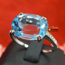 แหวนสกายบลูโทแพซ แหวนเงินแท้ ชุบทองคำขาว พลอยแท้ YTG-8266 YTGEMS