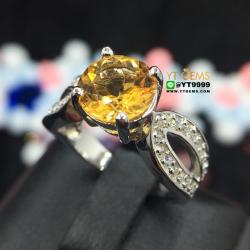 แหวนซิทริน แหวนเงินแท้92.5% ชุบทองคำขาว ประดับพลอยซิทรินแท้ ตกแต่งเพชรSwiss YTG-8170 YTGEMS
