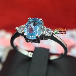 แหวนสกายบลูโทแพซ แหวนเงินแท้ ชุบทองคำขาว พลอยแท้ YTG-8234 YTGEMS