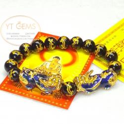 สร้อยข้อมือปี่เซียะ 5 ธาตุคู่+นิล สลักคาถาโอม YTG-4298 YTGEMS