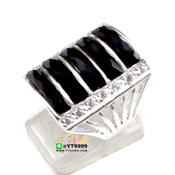 แหวนนิล แหวนแถว5ชั้น แหวนเงินแท้ พลอยนิลแท้ ตกแต่ง เพชรSwiss YTG-10109 YTGEMS