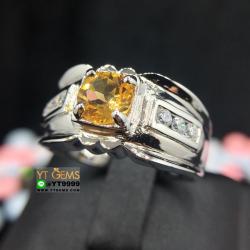 แหวนซิทริน แหวนเงินแท้92.5% ชุบทองคำขาว ประดับพลอยซิทรินแท้ ตกแต่งเพชรSwiss YTG-8182 YTGEMS