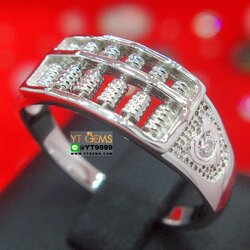 แหวนลูกคิด ข้างเพชร มั่งคั่งร่ำรวย แหวนเงินแท้ ชุบทองคำขาว เพชร Swiss YTG-10415 YTGEMS