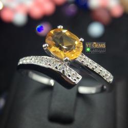 แหวนซิทริน แหวนเงินแท้92.5% ชุบทองคำขาว ประดับพลอยซิทรินแท้ ตกแต่งเพชรSwiss YTG-8157 YTGEMS