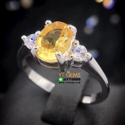 แหวนซิทริน แหวนเงินแท้ 92.5% ชุบทองคำขาว ประดับ พลอยซิทรินแท้ ตกแต่ง เพชรSwiss YTG-8201 YTGEMS