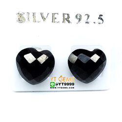 ต่างหูนิล 9 มม. ต่างหูทรงหัวใจ ต่างหูแป้น ต่างหูเงินแท้ 92.5% ประดับ พลอยนิลแท้ YTG-10146 YTGEMS