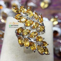 แหวนซิทริน ใบมะกอก แหวนเงินแท้ ชุบทองคำขาว พลอยซิทรินแท้ YTG-8197 YTGEMS