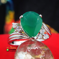 แหวนกรีนอาเกต แหวนเงินแท้ ชุบทองคำขาว พลอยกรีนอาเกตแท้ YTG-8392 YTGEMS