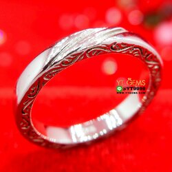 แหวนเงินแท้ 92.5% ชุบทองคำขาว แหวนปลอกมีด ลายข้างรอบวง หน้าแหวน 3 มิลลิเมตร แหวนเกลี้ยง YTG-10382 YTGEMS