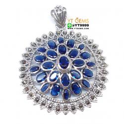 จี้ไพลิน จี้เงินแท้ 92.5% รมดำ ประดับ พลอยไพลิน (cz) ตกแต่ง แมกกาไซต์ YTG-9274 YTGEMS