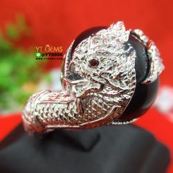แหวนพญานาค แหวนนิล แหวนเงินแท้ 92.5% ชุบทองคำขาว ประดับพลอยนิลแท้ YTG-8358 YTGEMS