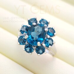 แหวนลอนดอนบลูโทแพซ แหวนเงินแท้ ชุบทองคำขาว พลอยแท้ YTG-11776 YTGEMS