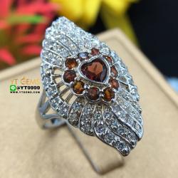 แหวนทรงมาคี พลอยหัวใจ แหวนโกเมน แหวนเงินแท้ 92.5% ชุบทองคำขาว ประดับพลอยโกเมนแท้ ตกแต่งเพชรSwiss YTG-8556 YTGEMS