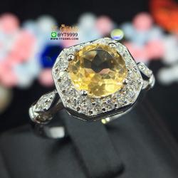 แหวนซิทริน ล้อมเพชร แหวนเงินแท้ ชุบทองคำขาว พลอยซิทรินแท้ YTG-8168 YTGEMS