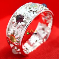 แหวนพิรอด นพเก้าแท้ แหวนเงินแท้ 92.5% ชุบทองคำขาว ประดับ พลอยนพเก้าแท้ (พลอยแท้ครบตามตำรา) หน้าแหวน 8 มม. แหวนพลอยรอบวง YTG-10478 YTGEMS