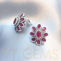 ต่างหู ดอกไม้ ทับทิม เงินแท้ รมดำ พลอยทับทิมชาตั้ม YTG-3726 YTGEMS whole