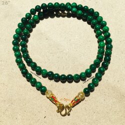 สร้อยคอหยกแท้ หยกจักรพรรดิ 6 มม. 26 นิ้ว แต่ง ไหมทองแท้ ตะขอ ชุบทอง ลงยา YTG-11379 YTGEMS