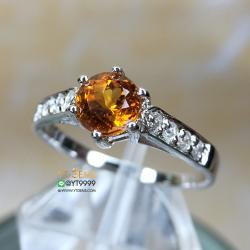 แหวนซิทริน แหวนเงินแท้92.5% ชุบทองคำขาว ประดับพลอยซิทรินแท้ ตกแต่งเพชรSwiss YTG-8221 YTGEMS
