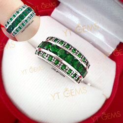 แหวนแถว มรกต แหวนเงินแท้ รมดำ พลอยมรกต (CZ) YTG-10344 YTGEMS