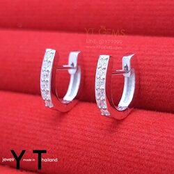 ต่างหูเพชร 1 แถว ต่างหู เงินแท้ ชุบทองคำขาว เพชร swiss (high grade) YTG-11955 YTGEMS