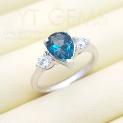 แหวนลอนดอนบลูโทแพซ แหวนเงินแท้ ชุบทองคำขาว พลอยแท้ YTG-11768 YTGEMS