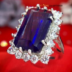 แหวนไพลิน ล้อมเพชร แหวนเงินแท้ ชุบทองคำขาว พลอยไพลินแท้ YTG-1267 YTGEMS