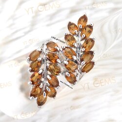 แหวนซิทรินสีส้ม ใบมะกอก แหวนเงินแท้ ชุบทองคำขาว พลอยซิทรินแท้ YTG-11533 YTGEMS