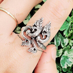 แหวนพญานาคคู่ แหวนเงินแท้ รมดำ YTG-5882 YTGEMS
