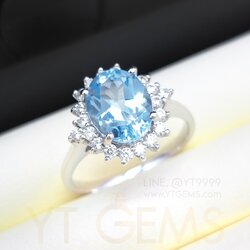 แหวนสกายบลูโทแพซ ล้อมเพชร แหวนเงินแท้ ชุบทองคำขาว พลอยแท้ YTG-11861 YTGEMS