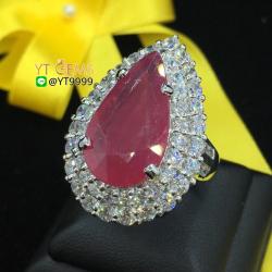 แหวนทับทิม แหวนเงินแท้92.5% ชุบทองคำขาว ประดับพลอยทับทิมแท้ ตกแต่งเพชรSwiss YTG-7655 YTGEMS