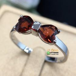 แหวนหัวใจ แหวนโกเมน แหวนเงินแท้92.5% ชุบทองคำขาว ประดับพลอยโกเมนแท้ ตกแต่งเพชรSwiss YTG-8511 YTGEMS