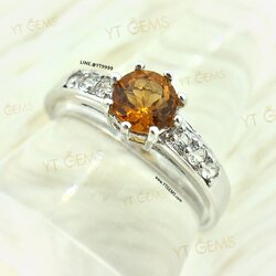 แหวนซิทรินสีส้ม ข้างเพชร แหวนเงินแท้ ชุบทองคำขาว พลอยซิทรินแท้ YTG-8220 YTGEMS